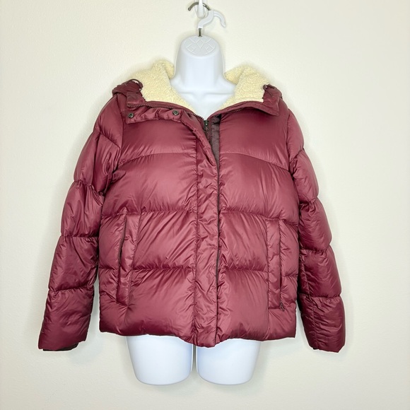 NWOT Eddie Bauer Stratuslite Down Women's Maroon Puffer Jacket EB650 SzPL Sherpa - Picture 1 of 14